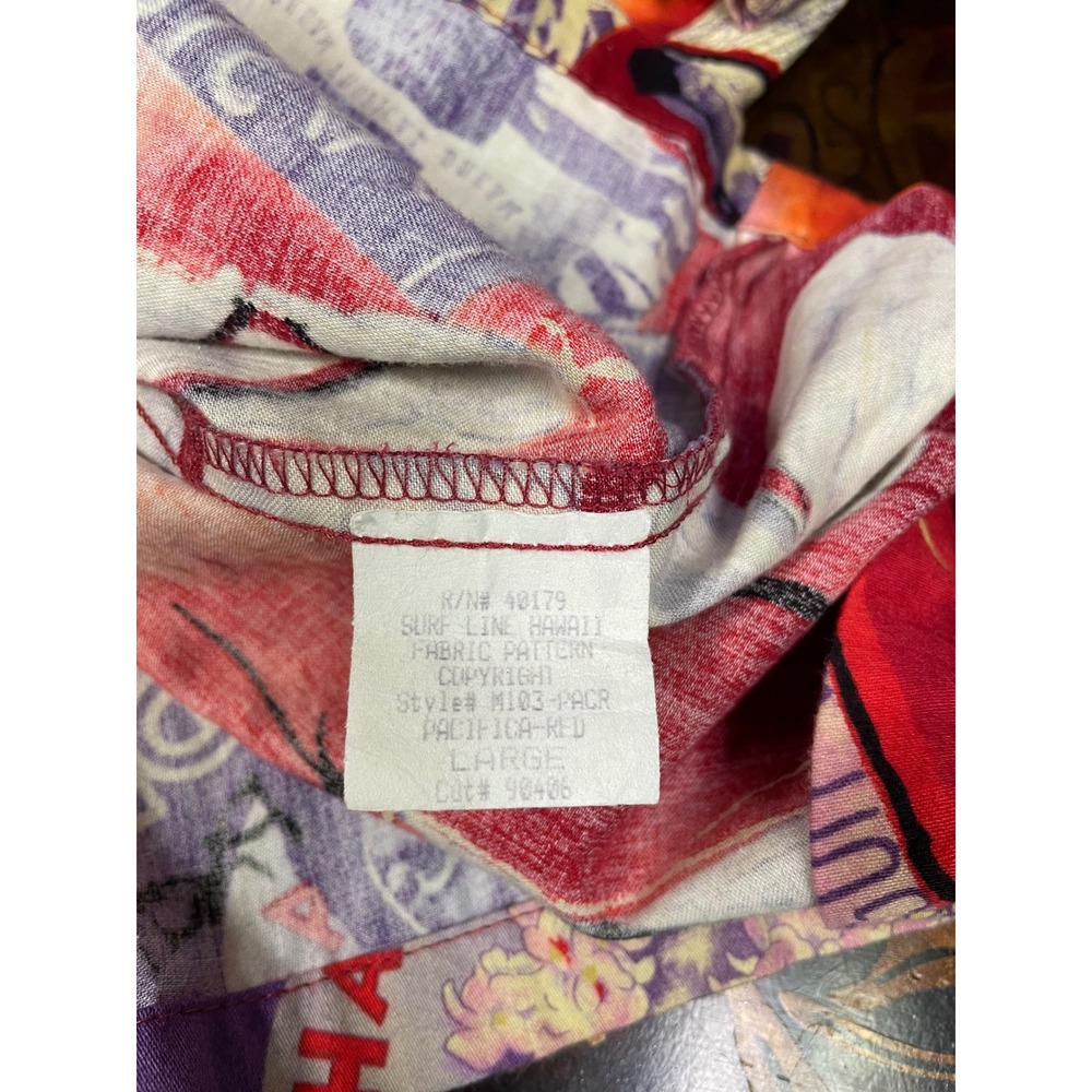 Vtg Surf Line Hawaii Mens Red Purple Tie Dye Tropical Hawaiian Shirt Cotton L - Picture 10 of 11